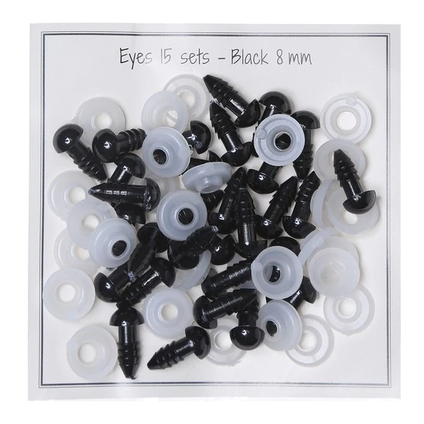 Go Handmade Sikkerhedsøjne Sorte 8 mm (15 par)
